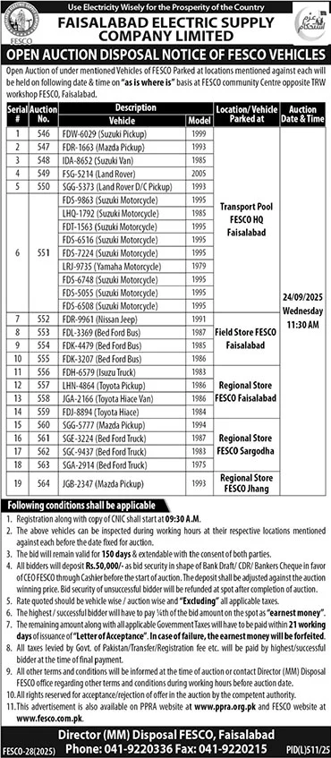 Faisalabad Electric Supply Company Limited Tender Notice